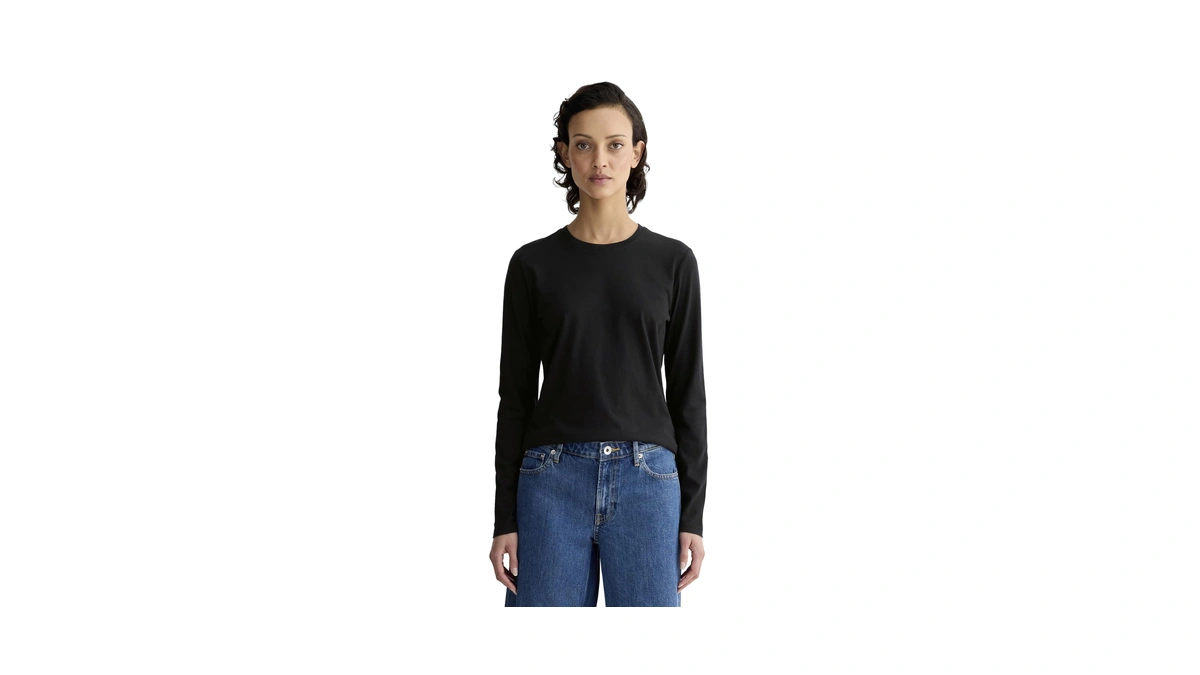 Everlane The Slim Long-sleeve Crew In Essential Cotton - Black