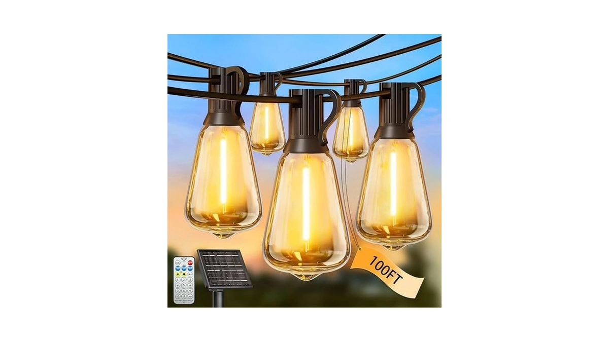 Skoiuc 100ft Solar String Lights Outdoor Waterproof With Remote &