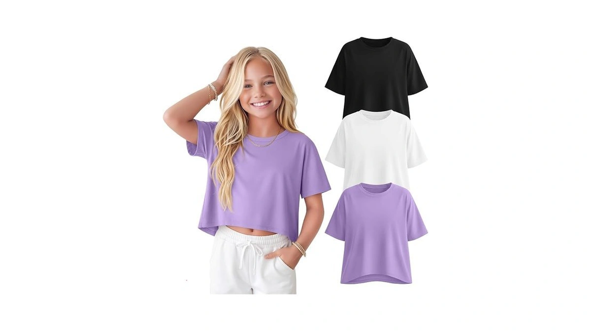 Lessonzoo 3 Pack Girls Crop Tops Kids Oversized Baggy Short