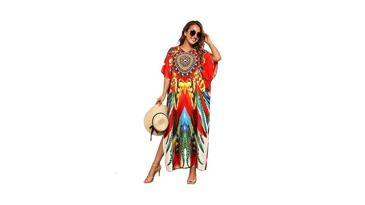 Breezy Kaftan Dresses For Women,v Neck Resort Dress,loose Flowy Ms