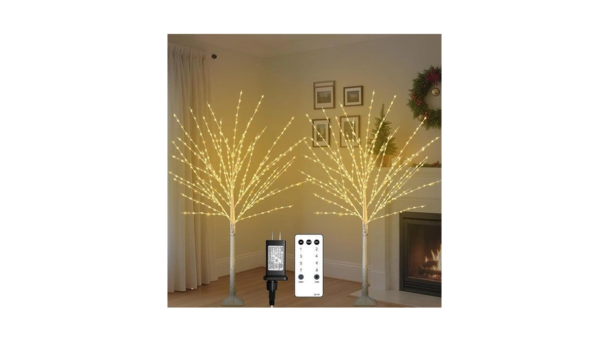 Remon 2pack 4ft Lighted Birch Trees, Birch Tree With 400