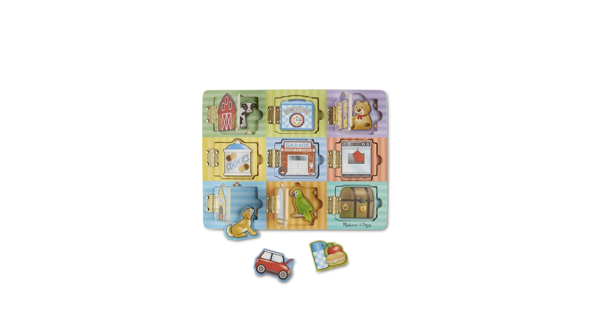 Melissa & Doug Wooden Hide & Seek Activity Board –