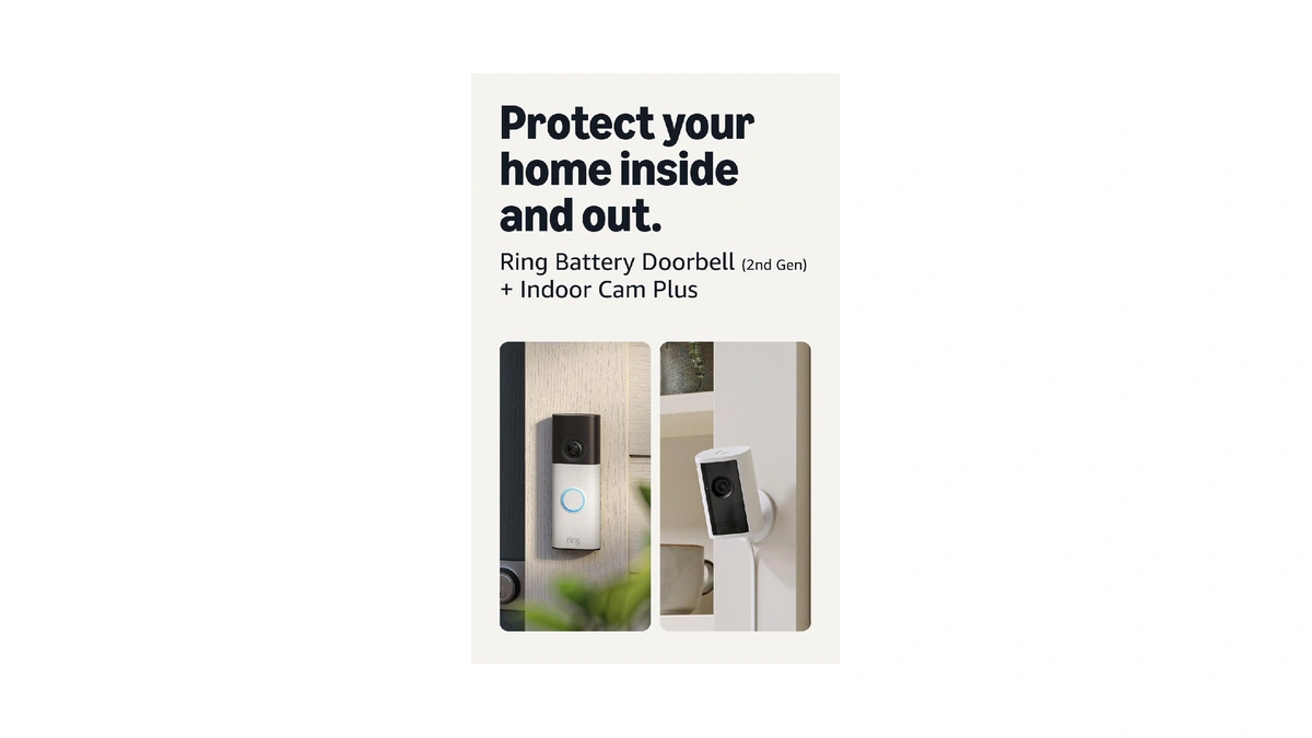 Ring Battery Doorbell (newest Model), Speckled White With Indoor Cam