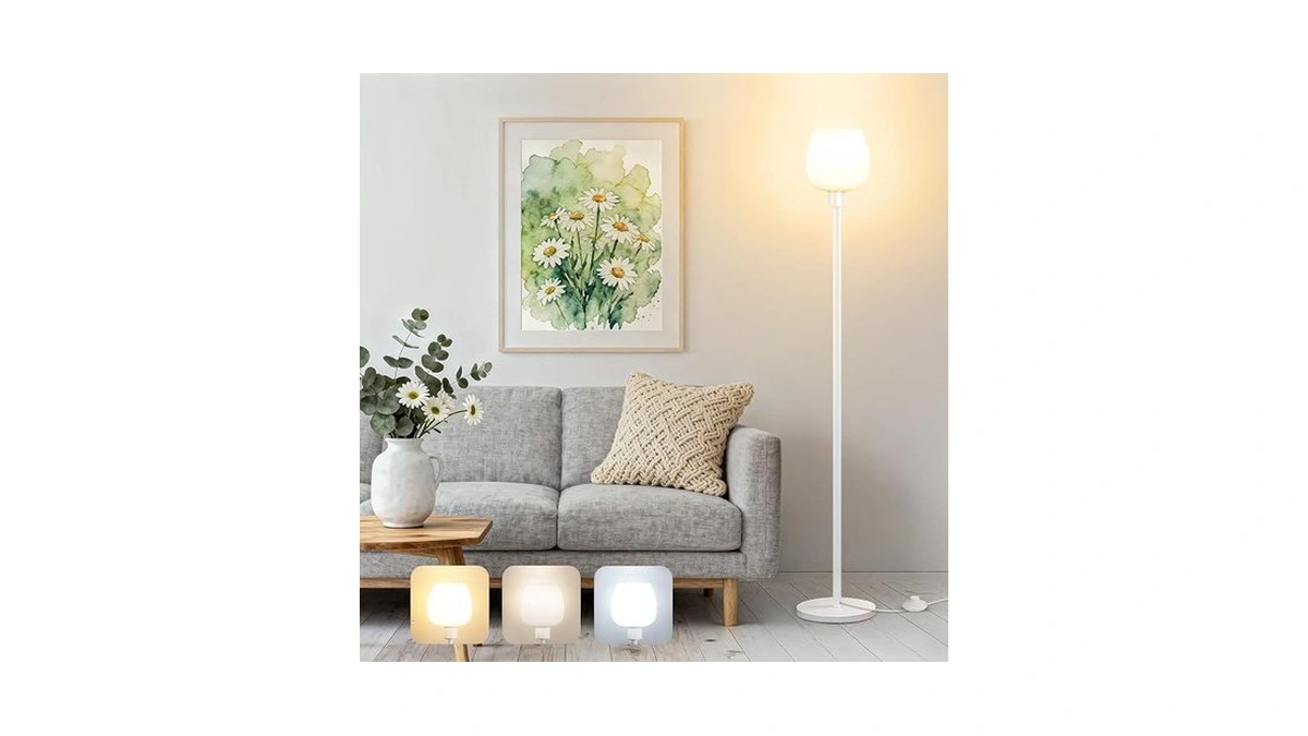 64.2'' White Floor Lamp, Modern Standing Lamp With Opal Glass