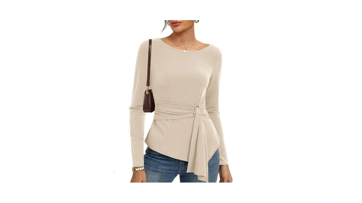 Kate Kasin Women Apricot Blouses Dressy, Long Sleeve Boat Neck
