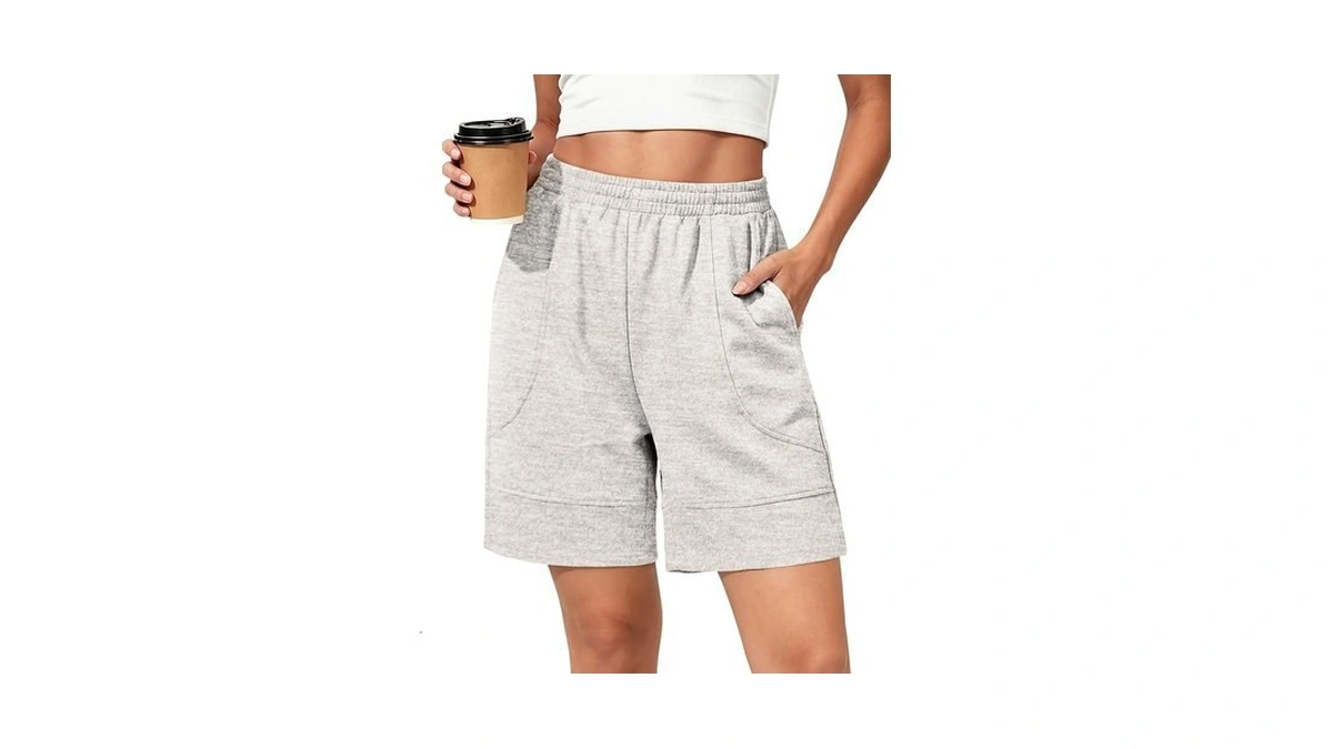 Kissmoda Women Bermuda Sweat Shorts High Waist Pockets Summer Lounge