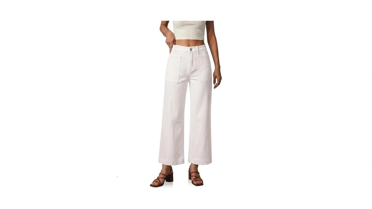 Flowyair Womens Wide Leg Jeans High Waisted Casual Cropped Denim