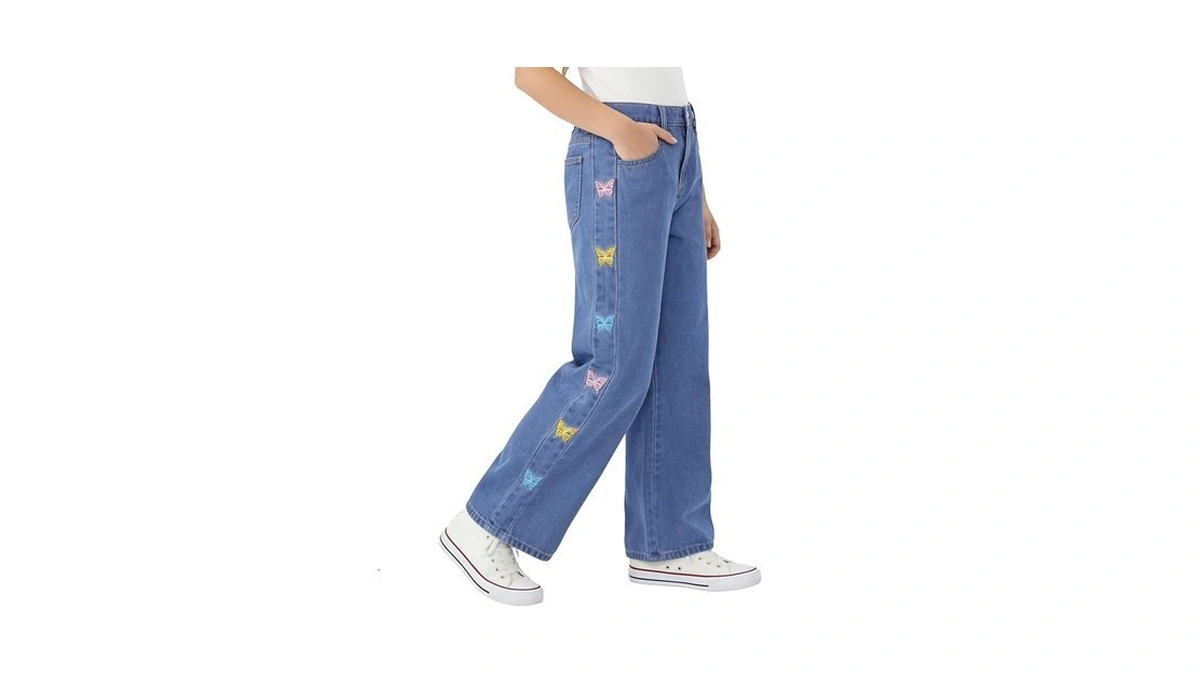 Patpat Girls Baggy Wide Leg Jeans 5-14y, Elastic Mid-wasit Denim
