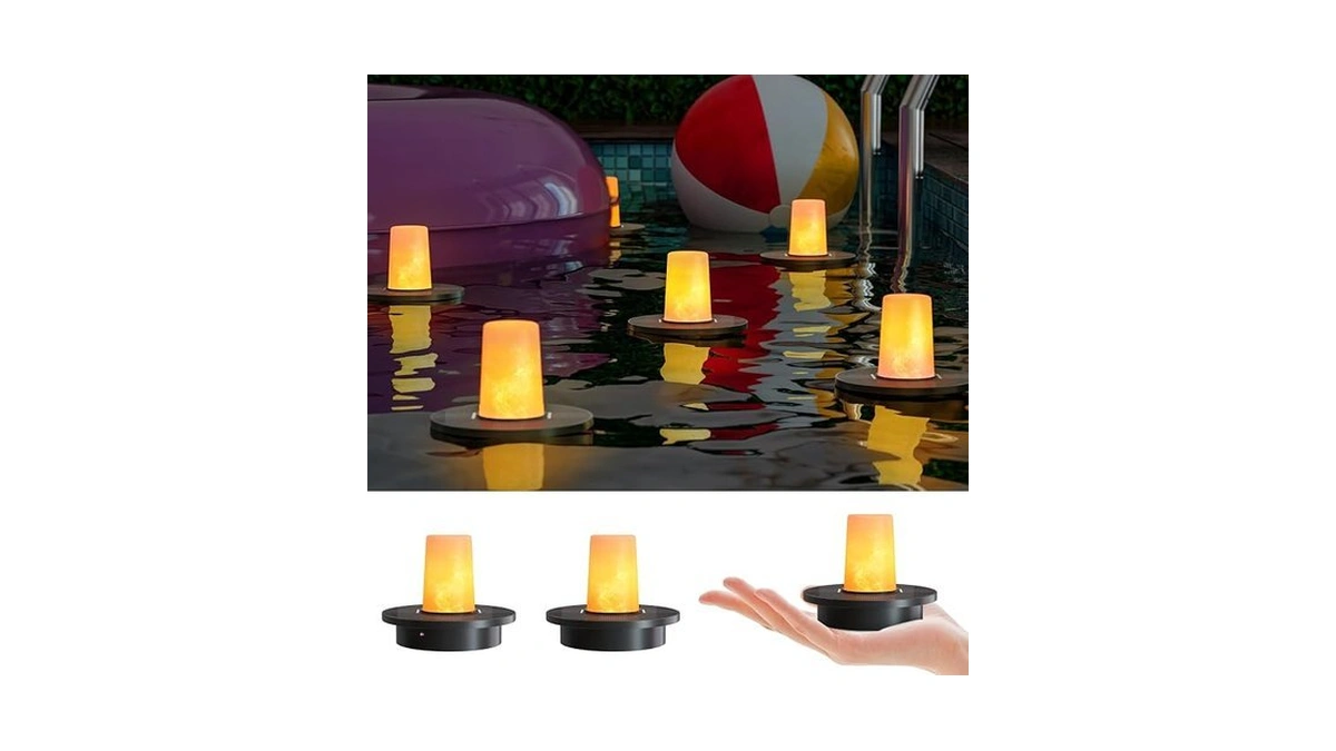 Ggnoo Small Solar Floating Pool Candle Lights, 3-pack Solar-powered Float