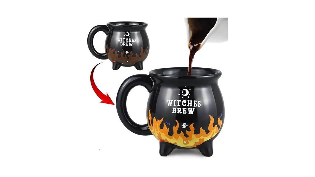 Raisly Witch Brew Cauldron Coffee Mug, 300ml/10oz Heat Flame Color