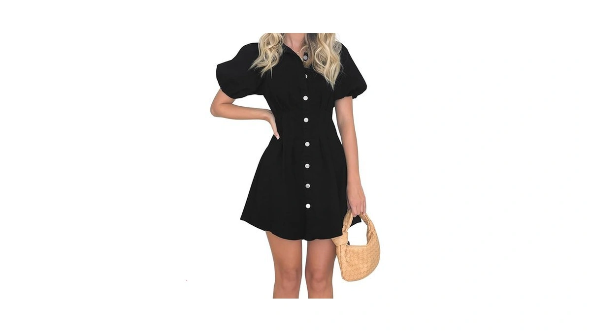 Yewfirm Denim Dress For Women Puff Sleeve Mini Jean Dresses