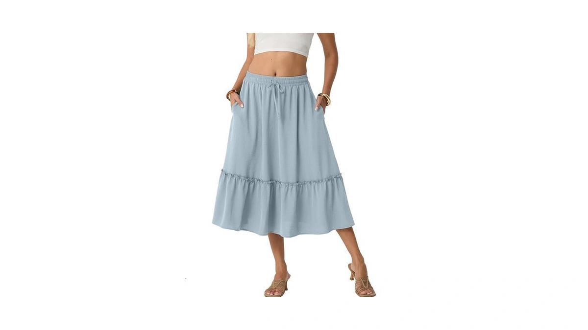 Freeoak Women's Linen-like High Waisted Pleated Midi Skirt With Pockets