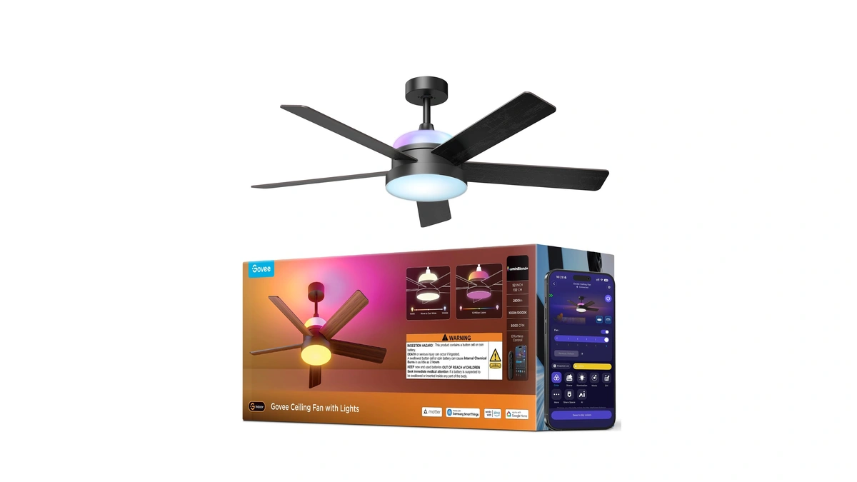 Govee Ceiling Fan With Lights, Rgbic Smart 52'' Low Profile