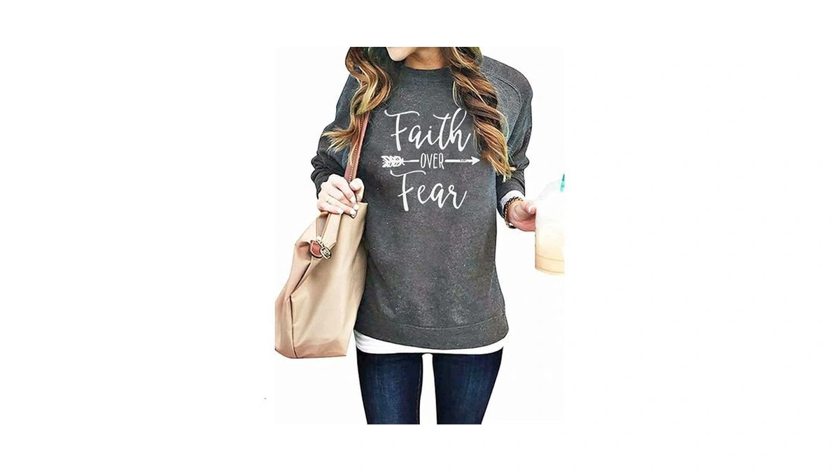Kneyatta Women Christian Sweatshirt Faith Over Fear Shirt Christian Religious