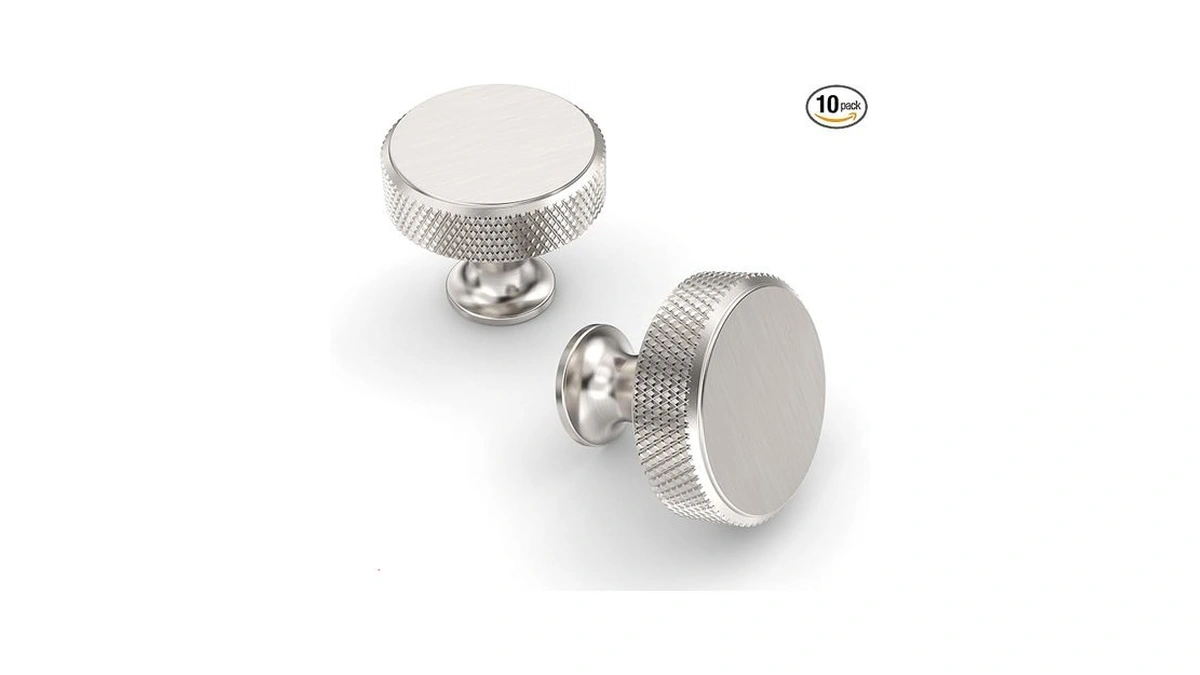 Asidrama 10 Pack Brushed Satin Nickel Kitchen Cabinet Knobs Knurled