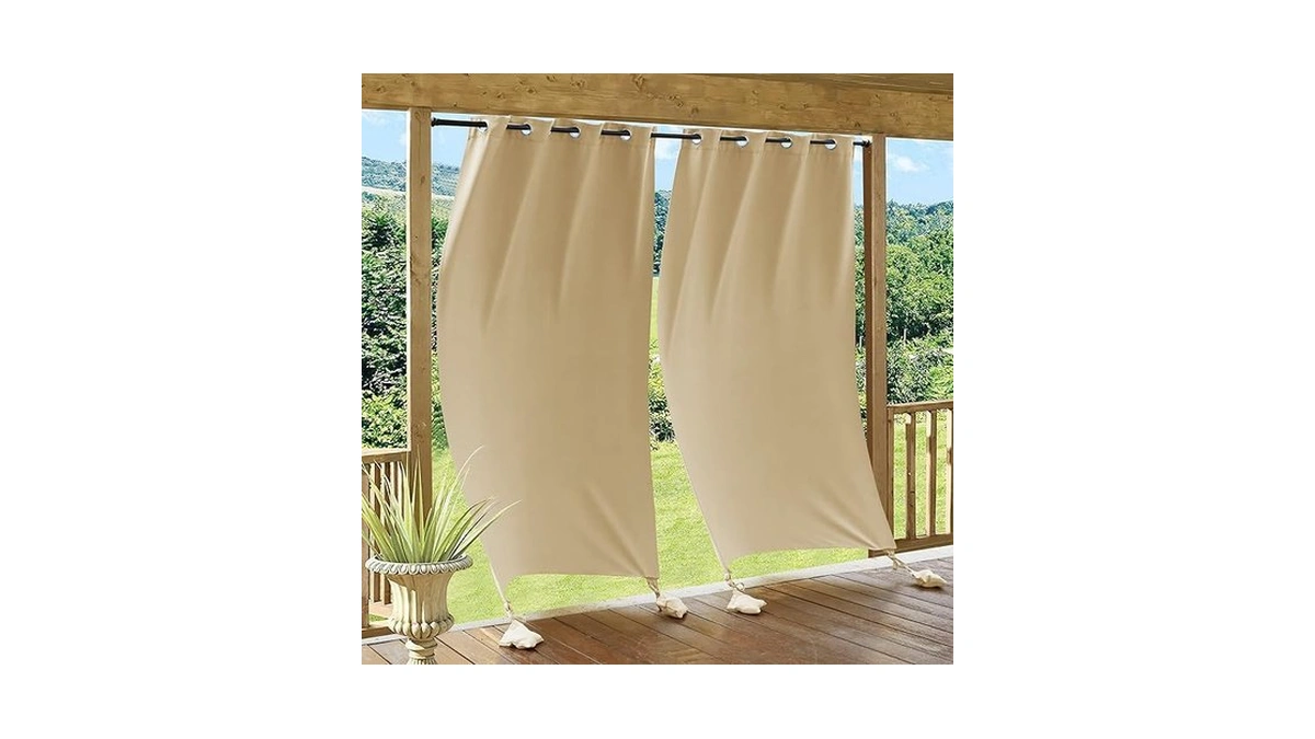 Ryb Home Windproof Outdoor Curtains - Waterproof Draperies With Weighted