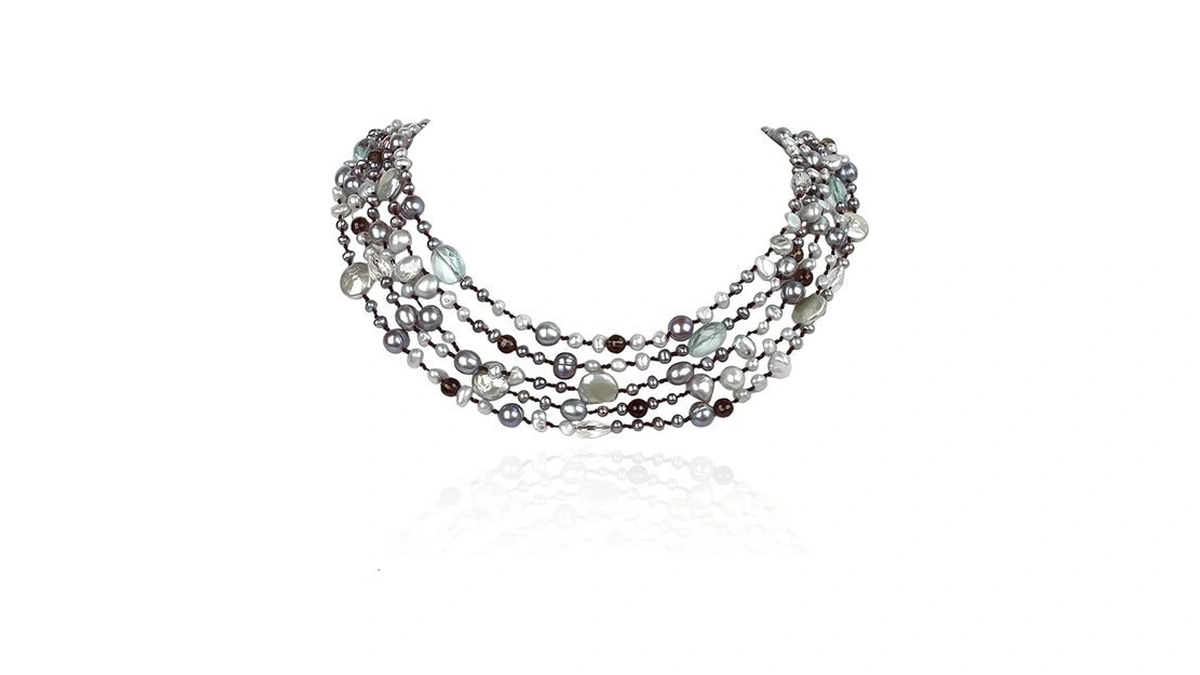 Handmade Silver Grey Baroque Pearl Necklace – Multistrand Freshwater Pearls