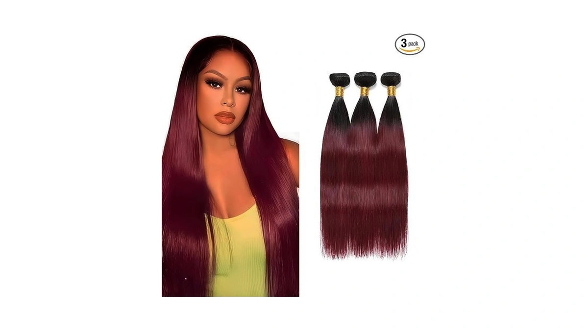 Kodrhar T1b/99j Ombre Burgundy Bundles Human Hair Straight 14 16