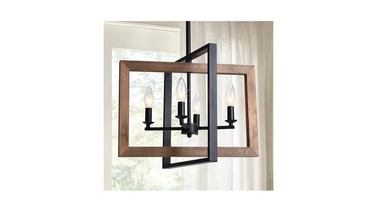 Lingkai Farmhouse Chandelier Rustic Kitchen Island Light Fixture, Industrial Pendant