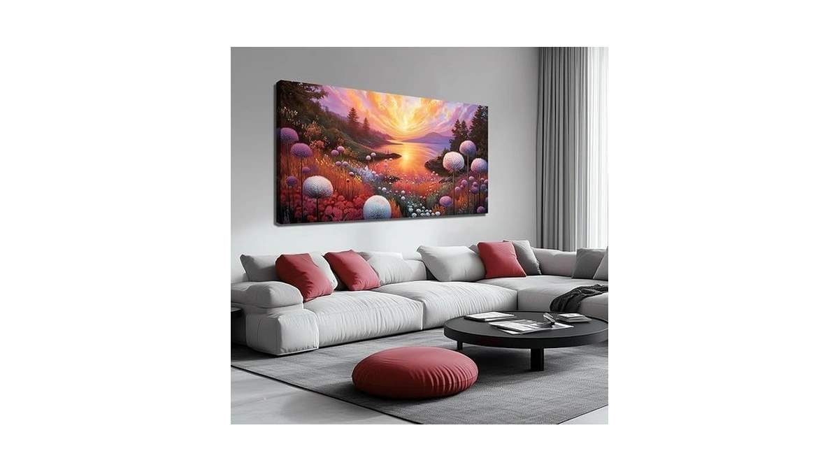 Skyrise Landscape Canvas Wall Art For Living Room, Purple Picture