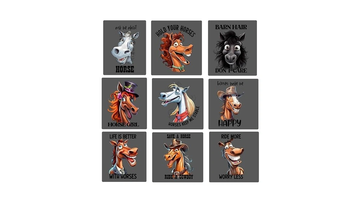 9pcs Funny Horse Quotes Iron On Transfer Decals Thermal Stickers
