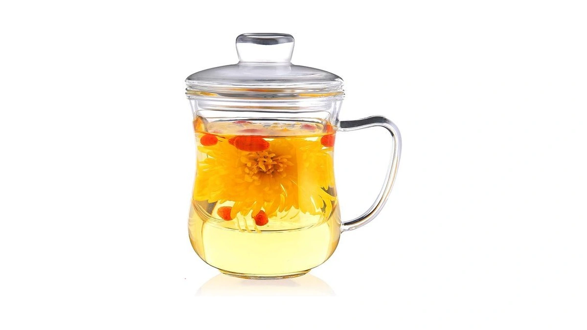 Cnglass Glass Tea Cup With Removable Infuser And Lid,10oz Thickened