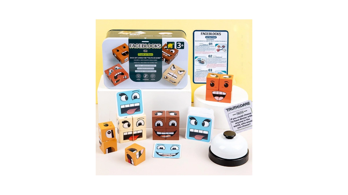 Face Changing Magic Cube Game, Wooden Expression Puzzle Block Games,