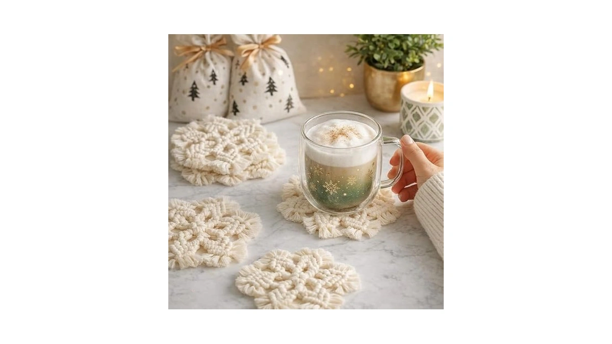 Acedsgn Macrame Coaster Snowflakes Set Of 6 Handwoven Dining Mat