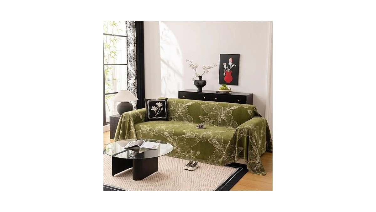Dreamingo Floral Couch Cover, Green, Large 71"x118"
