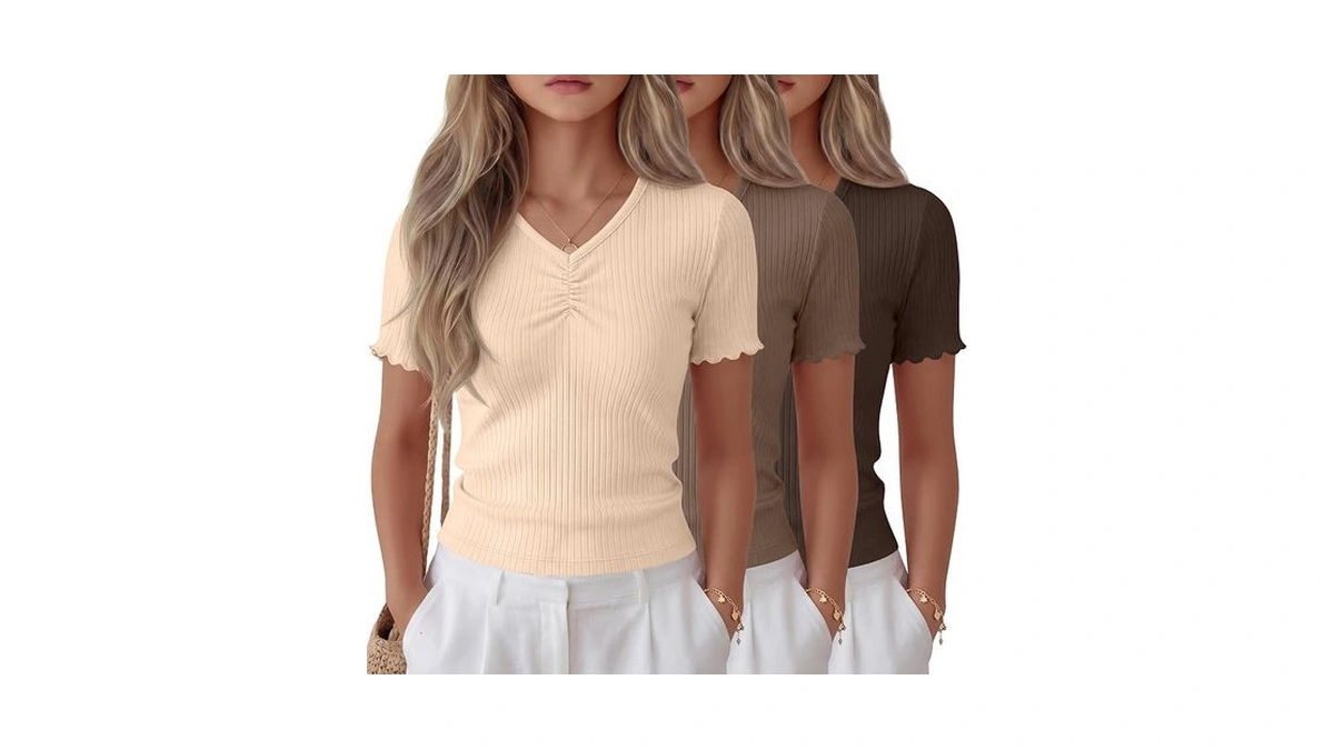 Lessonzoo 3 Pack Girls Short Sleeve T Shirt Cotton Ribbed