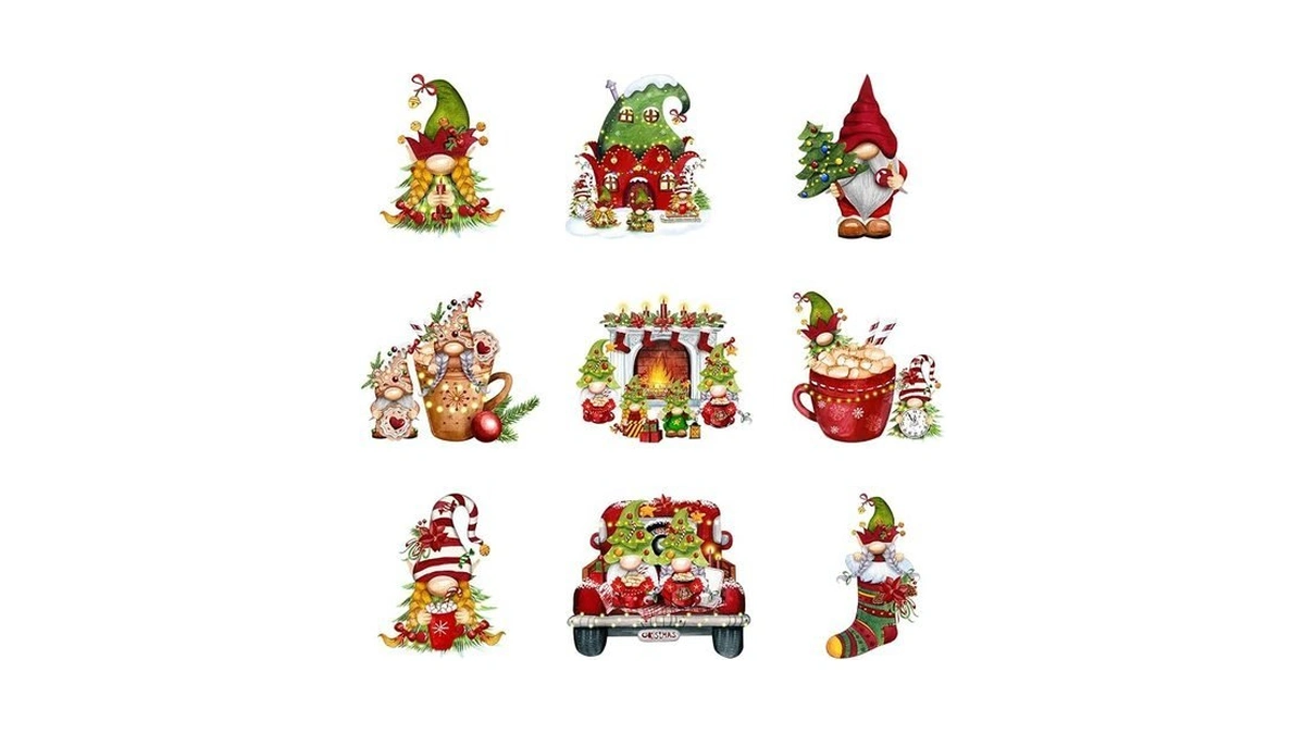 9pcs Christmas Gnome Iron On Decals Thermal Transfer Stickers For