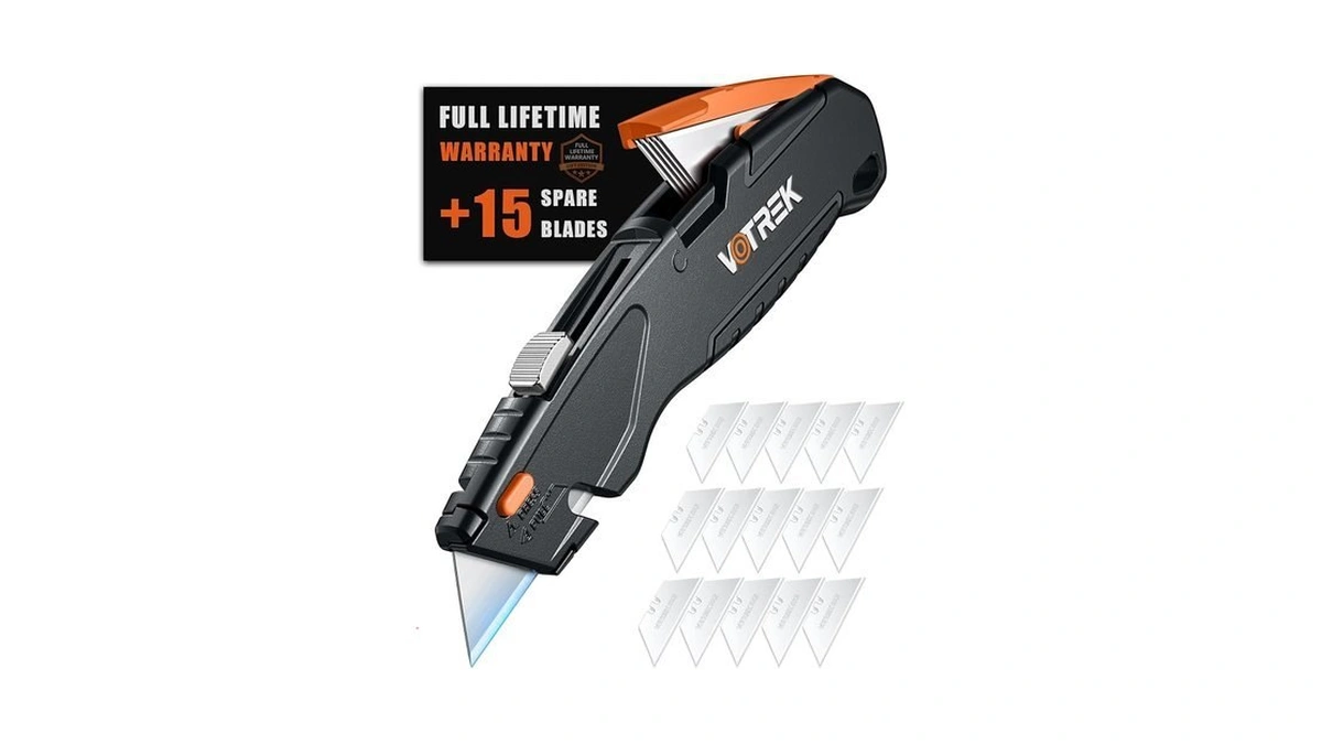 Votrek® Box Cutter Retractable| Metal Utility Knife【built-in Storage】tool-free Quick Blade