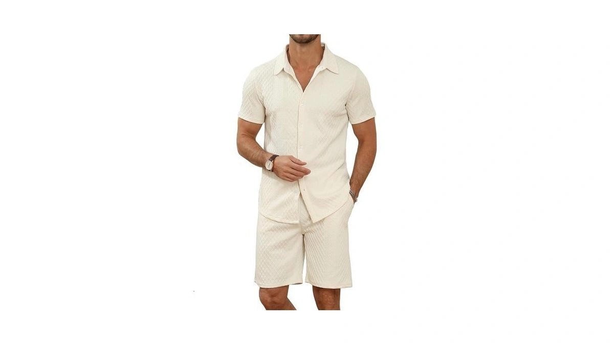 Mlanm Men's 2 Piece Outfit Summer Short Sleeve Button Down