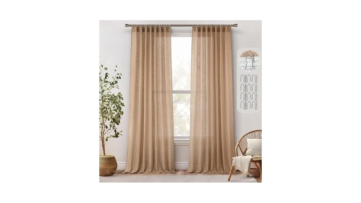 Miulee Brown Linen Curtains 102 Inch Length 2 Panels For