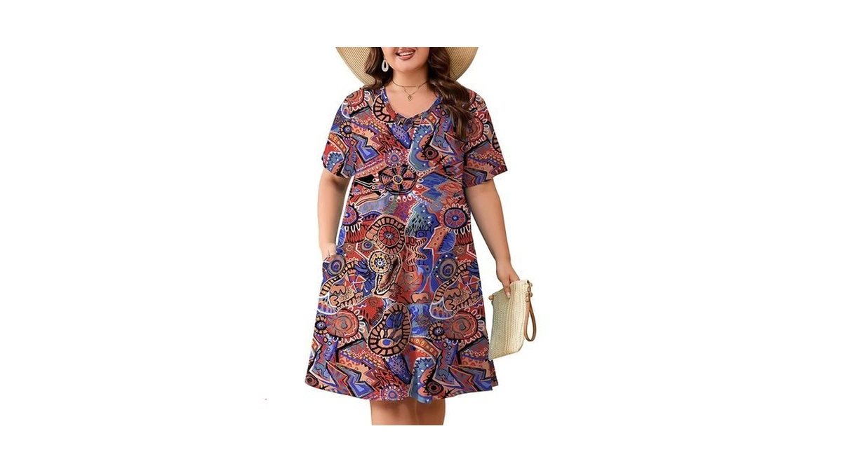 Auslook Plus Size Midi Dress For Women Floral Black 4x