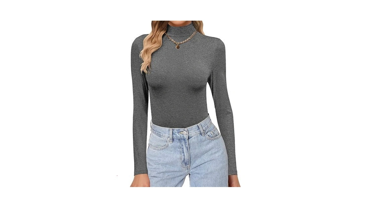 Ekouaer Women's Turtleneck Shirts Long Sleeve Soft Lightweight Fitted Mock