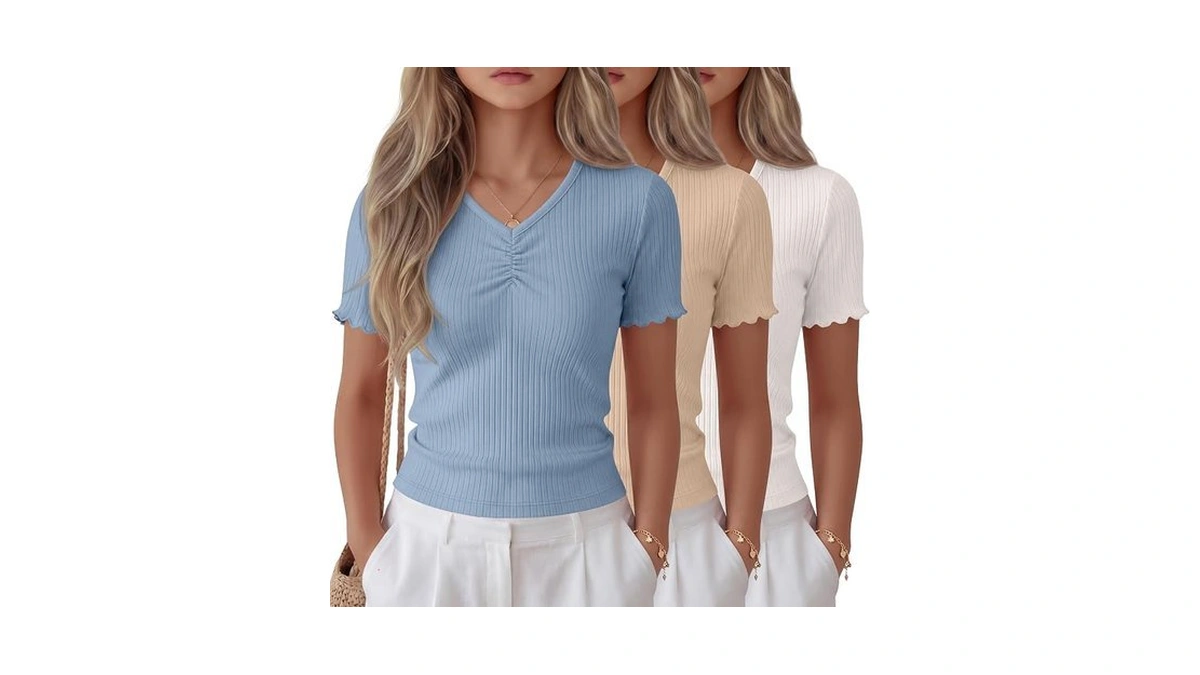 Lessonzoo 3 Pack Girls Short Sleeve T Shirt Cotton Ribbed