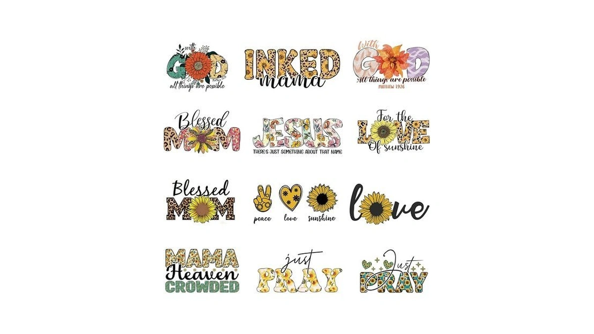 12pcs Blessed Mom Iron On Decals For Clothing Diy Heat