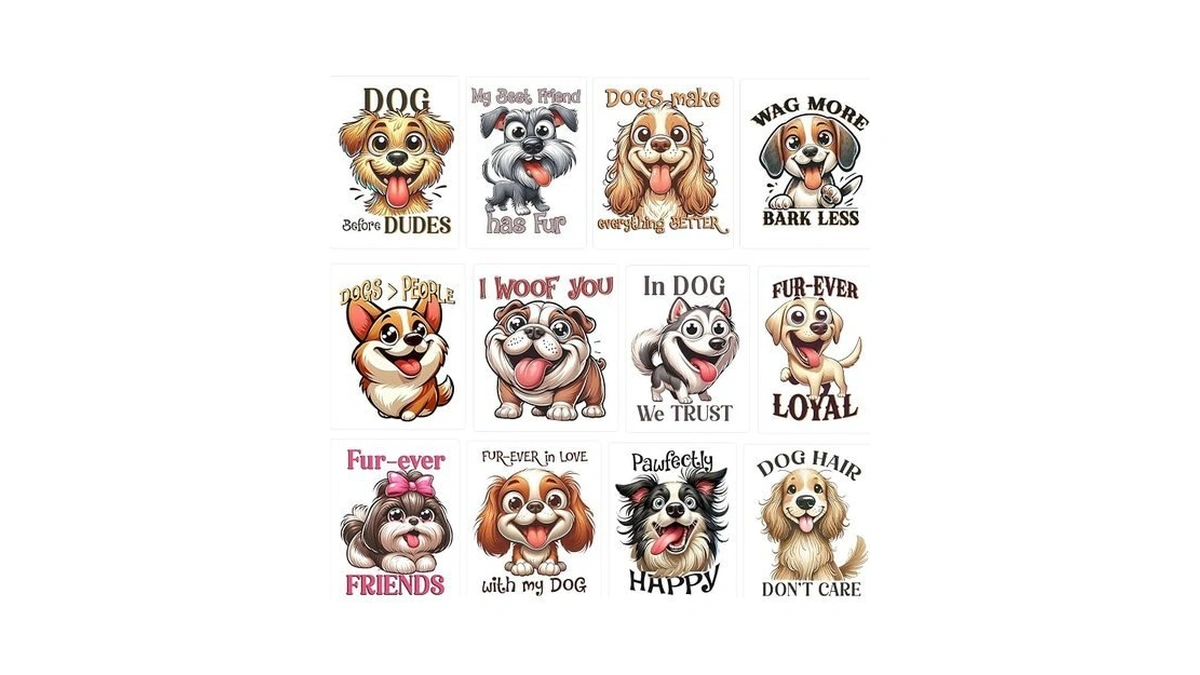 12pcs Sarcastic Dogs Iron On Decals Heat Transfer Vinyl Sticker