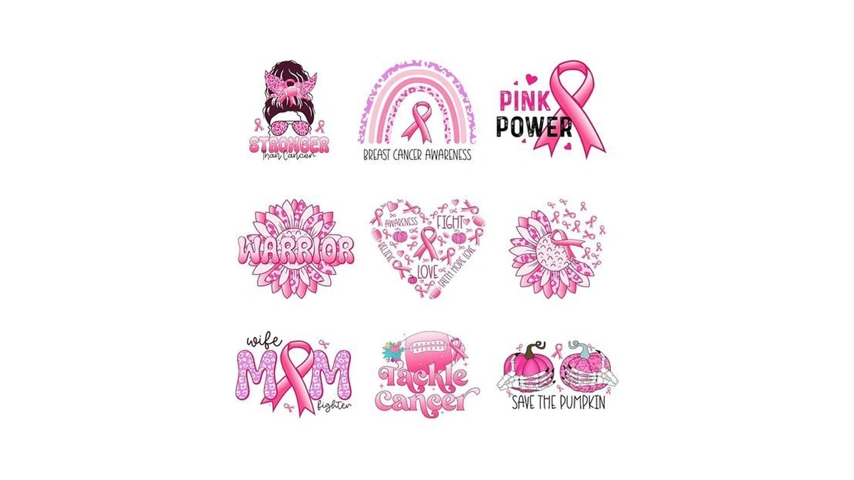 9pcs Breast Cancer Awareness Iron On Decals Heat Transfer For
