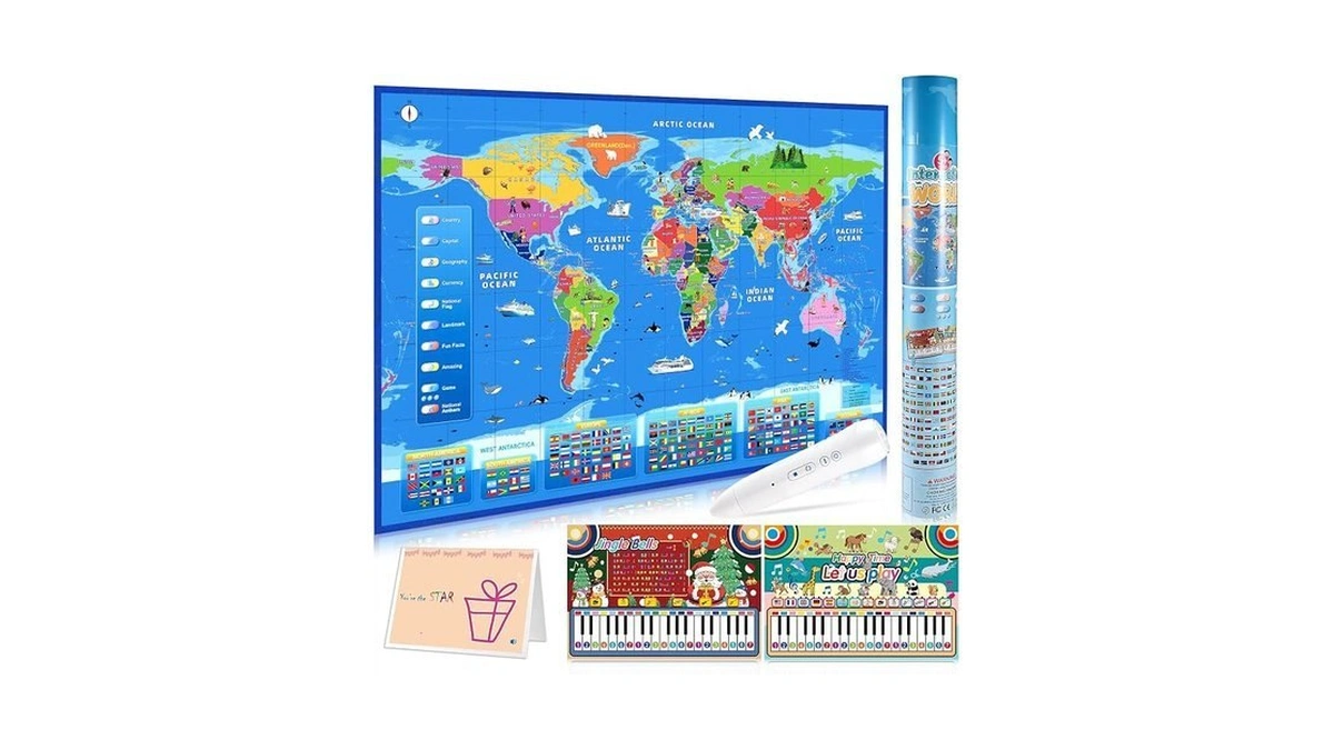 Interactive World Map For Kids Ages 5-12 With Talking Pen