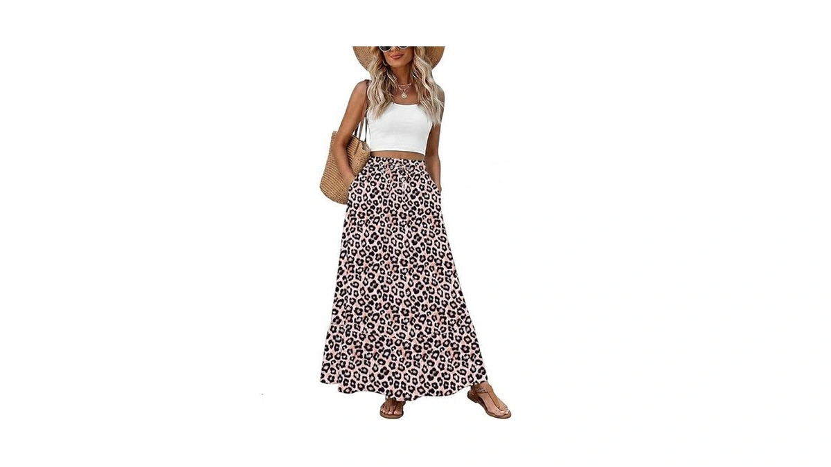 Heymoments Maxi Skirts For Women Classic Leopard Large High Waisted