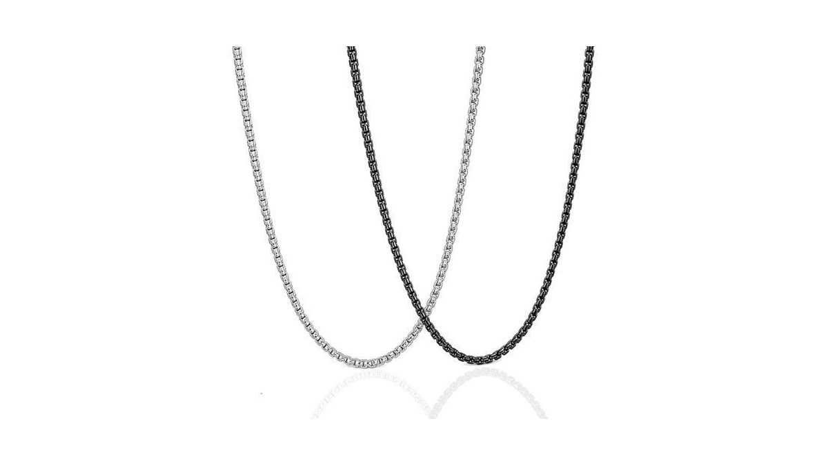 Clasicomis 2 Pcs Stainless Steel Box Chain Necklace For Men,