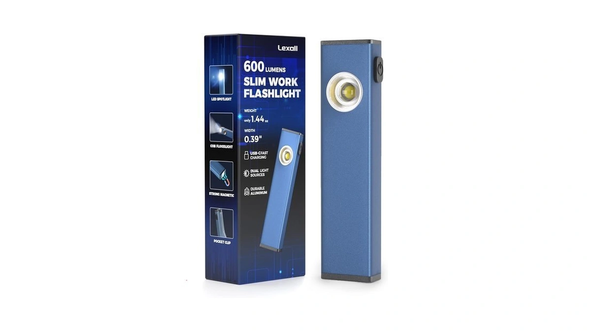 Lexall 600 Lumen Rechargeable Edc Flashlight, Slim Magnetic Flat Work