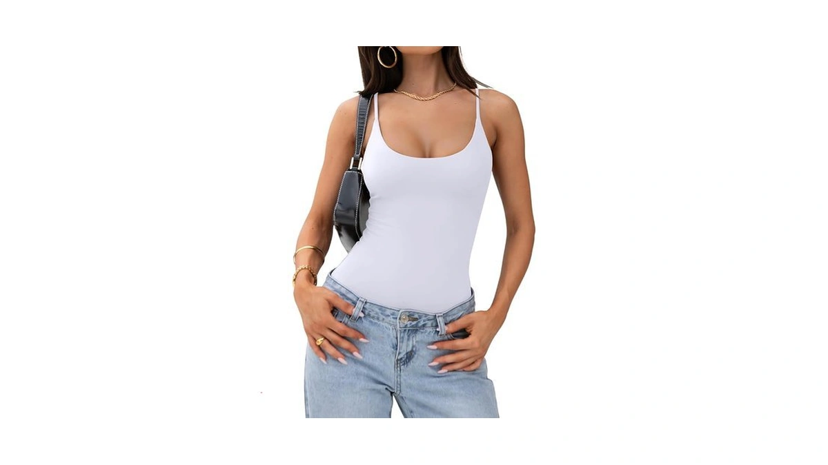 Pinkmstyle Women's Spaghetti Strap Bodysuit Tank Tops Slim Fit Double