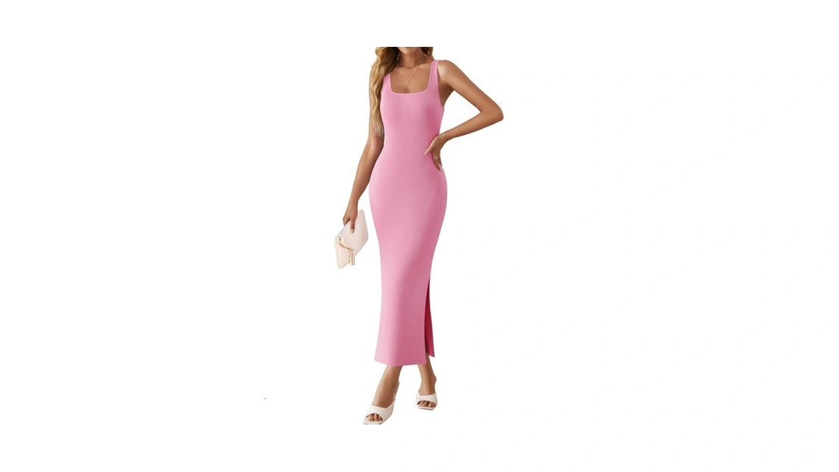 Zesica Womens 2025 Summer Casual Square Neck Bodycon Midi Dresses