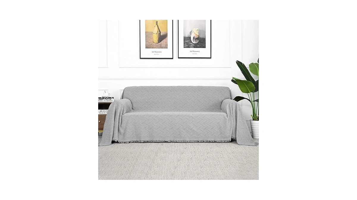 Mysky Home Light Grey Geometrical Sofa Covers, Sectional Couch Covers