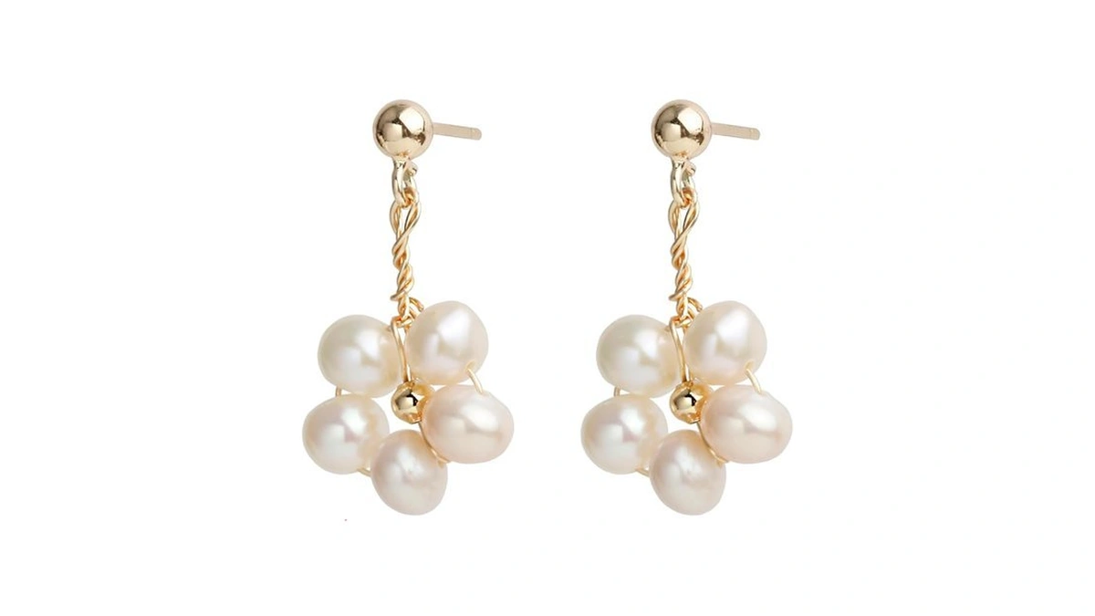 Handmade Wire Craft Freshwater Cultured Pearls Flower Dangle Drop Earrings