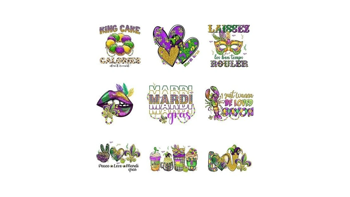 9pcs Mardi Gras Love Iron On Decals Thermal Transfer Stickers