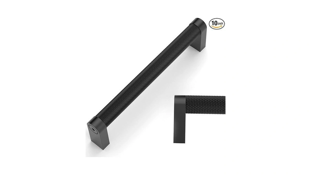 Amerdeco 10 Pack Matte Black Knurled Cabinet Pulls 5 Inch